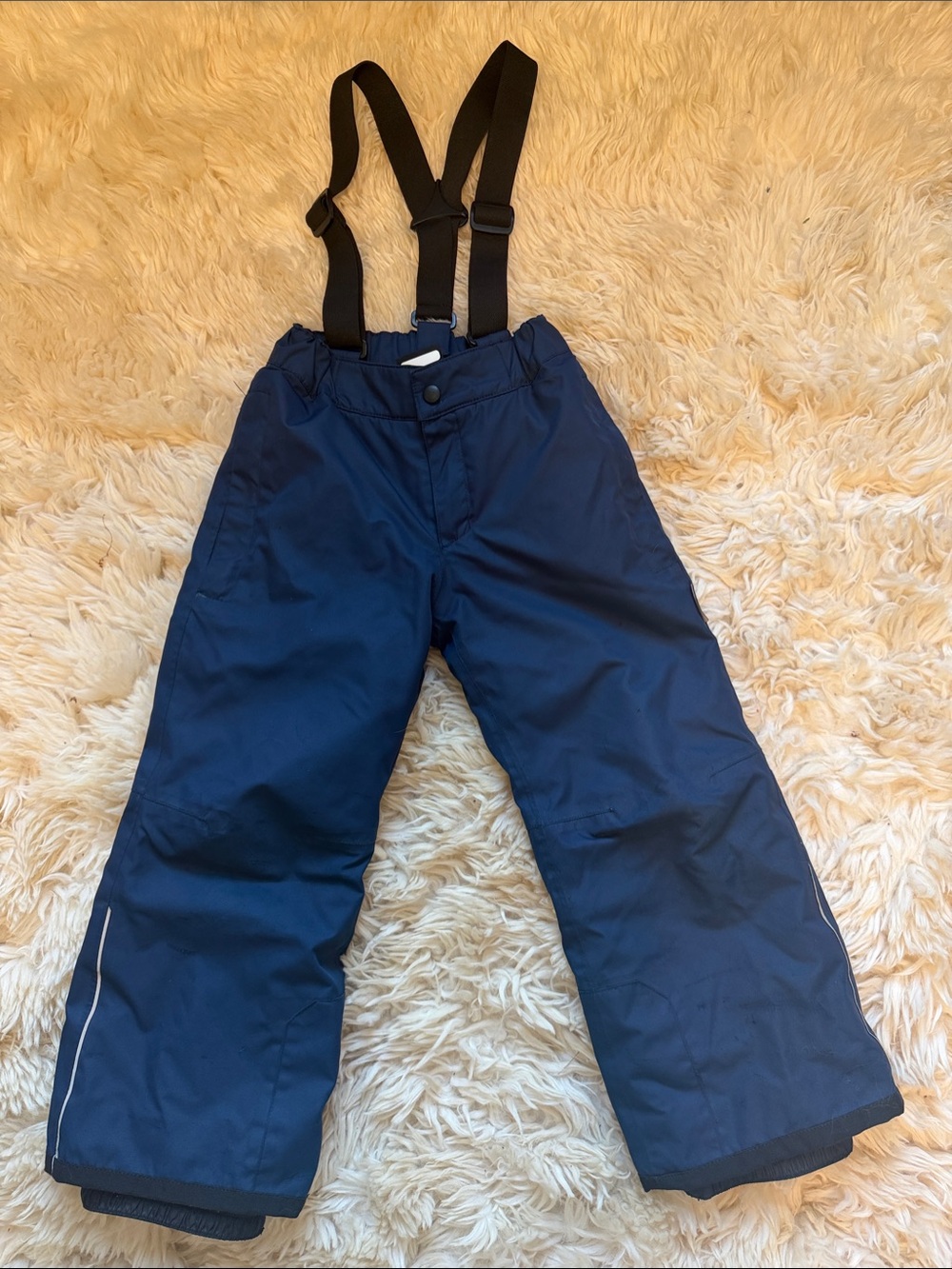 Reima- Kids- Size 6- Insulated Navy Snow Pants with Adjustable Black Suspenders